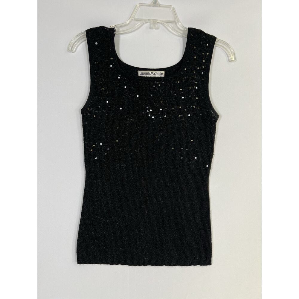 Lauren Michelle Sequin Metallic Sleeveless‎ Top in Black - Size Medium